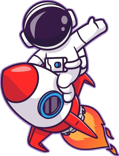 Astronaut riding a red rocket