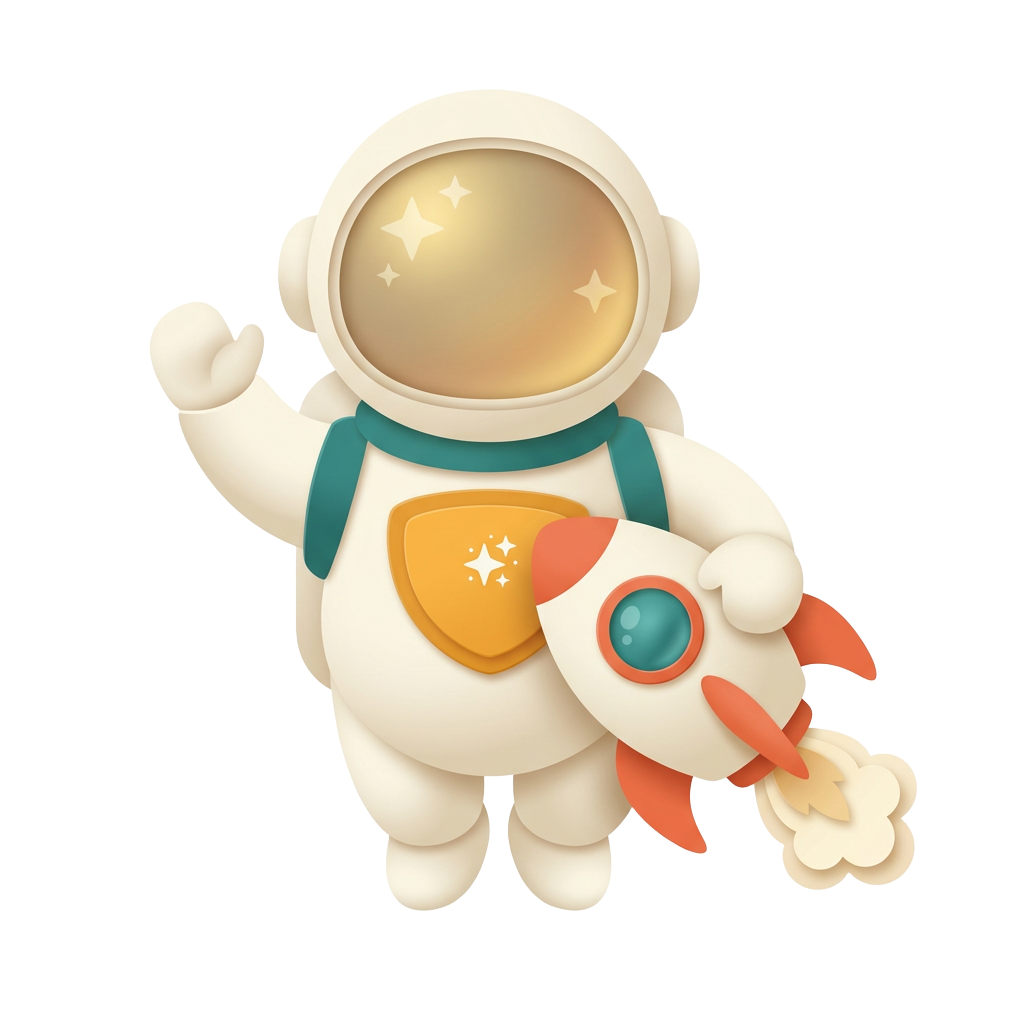 Astronaut riding a red rocket